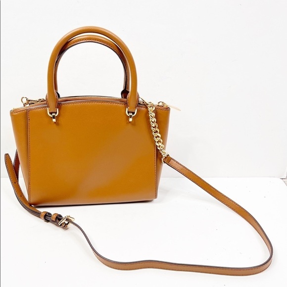 Michael kors Brown Tan Embellished Stud Ellis convertible satchel Crossbody - Picture 2 of 10